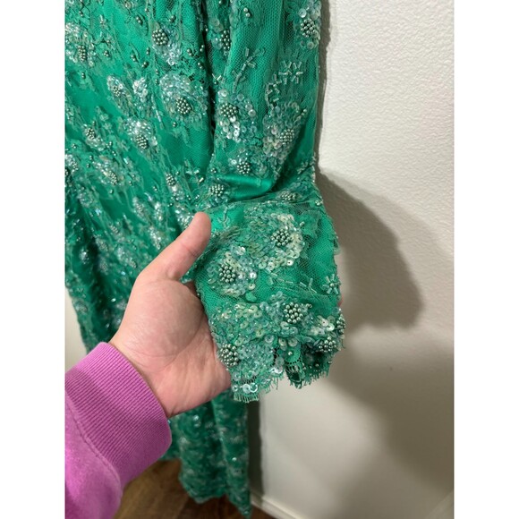 Vintage Fully Beaded Gown Mother of Bride Dress Glam Sequin Regal Green Large - Picture 7 of 7